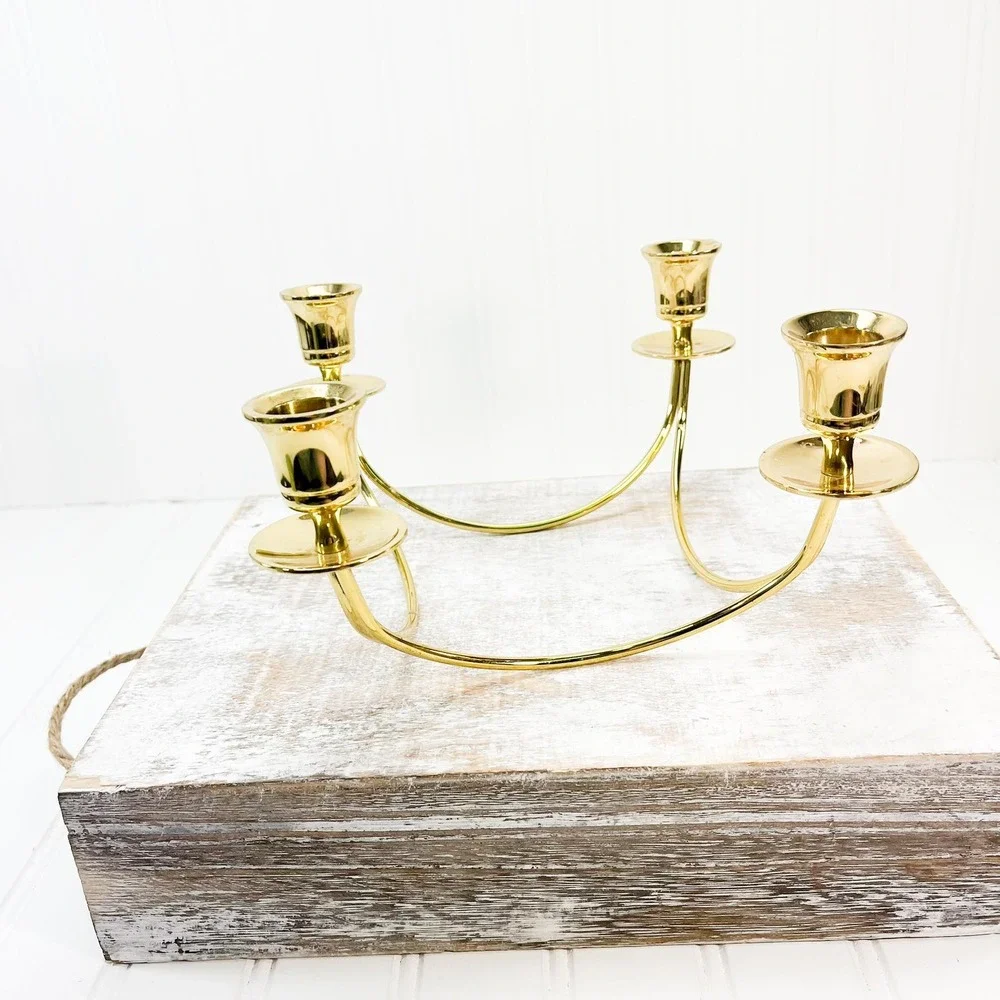 Vintage Brass 4-Arm Candle Holder - Wall Candelabra Home Decor‎